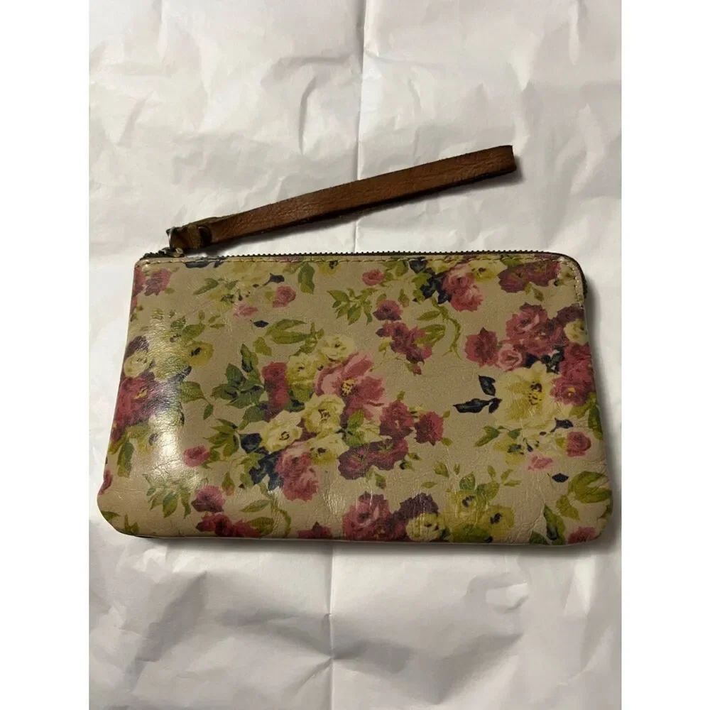 Patricia Nash Floral Print Leather Wristlet Tan & Pink